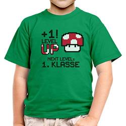 Jungen Tshirt Zur Einschulung Plus1 - Level UP Next Level 1. KLASSE Kinder T-Shirt Junge 116 Grün von Shirtgeil