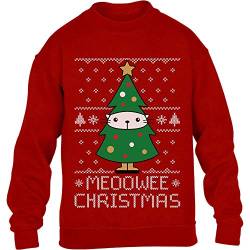 Kids Meoowee Christmas Tannenbaum Weihnachtspullover Kinder Pullover Sweatshirt 128 Rot von Shirtgeil