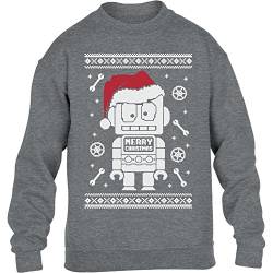 Kids Süsser Roboter mit Nikolausmütze Weihnachten Kinder Pullover Sweatshirt L 140 Grau von Shirtgeil