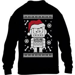 Kids Süsser Roboter mit Nikolausmütze Weihnachten Kinder Pullover Sweatshirt S 116 Schwarz von Shirtgeil