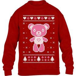 Kids Weihnachten Süsser Teddy im Weihnachtslook Kinder Pullover Sweatshirt XL 152/164 Rot von Shirtgeil