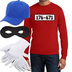 Langarmshirt Herren Panzerknacker Banditen Kostüm Langarm-Shirt + MÜTZE + Maske + Handschuhe Medium Rot von Shirtgeil