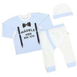 Langarmshirt Jungen Set - Baby Erstausstattung Neugeborene Junge - Langarm Shirt mit Spruch Mädels hier bin ich - Baby Geschenke Pullover 0-6 Monate OS von Shirtgeil