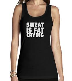 Lustiges Fitness Gym Sport Outfit - Sweat is Fat Crying Damen Schwarz Medium Tank Top von Shirtgeil
