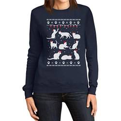 Merry Christmas Katzen Cats Weihnachtspullover Frauen Sweatshirt X-Large Marineblau von Shirtgeil