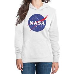 NASA Logo Space Raumfahrt Damen Outfit Damen Kapuzenpullover Hoodie Small Weiß von Shirtgeil