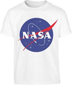 NASA Logo Space Raumfahrt Kinder Outfit Kinder und Teenager T-Shirt 128 Weiß von Shirtgeil