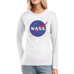 NASA Logo Space Raumfahrt Outfit Frauen Langarm-T-Shirt Large Weiß von Shirtgeil