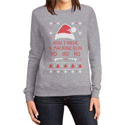 Now I Have A Machine Gun Ho Ho Ho Weihnachten Motiv Frauen Sweatshirt Medium Grau von Shirtgeil