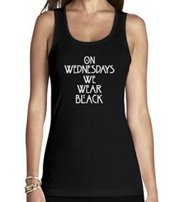 On Wednesdays We Wear Black Damen Schwarz Small Tank Top - American Story Lustiges Horror Shirt von Shirtgeil