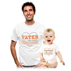 Partner Geschenk Set Herren Tshirt & Baby Body Tochter eines Königs & Papa Einer Prinzessin Papa Weiß L/Baby Weiß 0-3 Monate von Shirtgeil