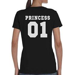 Princess Prince - Pärchen Partner T-Shirt Slim Fit mit Wunschzahl Frauen T-Shirt Medium Schwarz von Shirtgeil