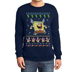 Pullover Herren Weihnachtspullover Spongebob Schwammkopf Plankton & Patrick Sweatshirt Large Marineblau von Shirtgeil