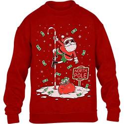 Pullover Jungen Mädchen Dancing Santa North Pole Weihnachtspullover Kinder Sweatshirt 116 Rot von Shirtgeil