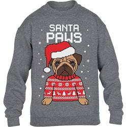 Pullover Jungen Mädchen Kids Santa Paws Pfoten Mops Weihnachtspullover Kinder Sweatshirt XL 152 Grau von Shirtgeil