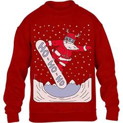 Pullover Jungen Mädchen Weihnachtspullover Santa On A HO HO HO Snowbord Kinder Sweatshirt 104 Rot von Shirtgeil