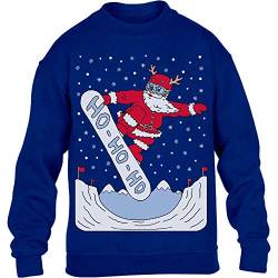 Pullover Jungen Mädchen Weihnachtspullover Santa On A HO HO HO Snowbord Kinder Sweatshirt 116 Blau von Shirtgeil