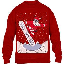 Pullover Jungen Mädchen Weihnachtspullover Santa On A HO HO HO Snowbord Kinder Sweatshirt 128 Rot von Shirtgeil