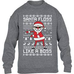 Pullover Jungen Ugly Christmas Santa Floss Like a Boss Weihachtspulli Kinder Sweatshirt 140 Grau von Shirtgeil