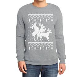 Rehntier Dreier - Lustiger Herren Weihnachtspullover Sweatshirt Large Grau von Shirtgeil