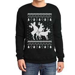 Rehntier Dreier - Lustiger Herren Weihnachtspullover Sweatshirt Large Schwarz von Shirtgeil