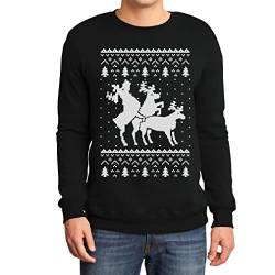 Rehntier Dreier - Lustiger Herren Weihnachtspullover Sweatshirt Medium Schwarz von Shirtgeil