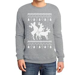 Rehntier Dreier - Lustiger Herren Weihnachtspullover Sweatshirt X-Large Grau von Shirtgeil