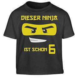 Sechster Geburtstag Junge Shirt Dieser Ninja ist Schon 6 Kinder Jungen T-Shirt 140 Schwarz von Shirtgeil