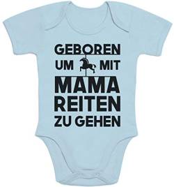 Shirtgeil Baby Body Kurzarm Baby Kleidung Mädchen mit Pferde Spruch - Geboren Um Mit Mama Reiten Zu Gehen - Reiter Strampler Pferdeliebhaber Geschenke Babybody 0-3 Monate Hellblau von Shirtgeil