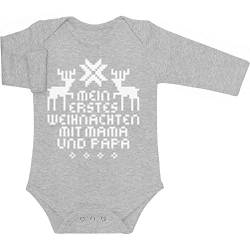 Shirtgeil Baby Body Langarm - Mein Erstes Weihnachten Mit Mama und Papa Baby Junge Mädchen 6-12 Monate Grau von Shirtgeil