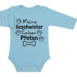 Shirtgeil Baby Body Langarm Meine Geschwister haben Pfoten Geschenk Hundeliebhaber 6M Hellblau von Shirtgeil