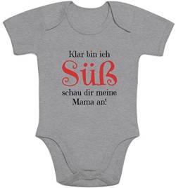 Shirtgeil Baby Body Mädchen - Klar Bin ich Süß schau dir Meine Mama an Kurzarm-Body 3-6 Monate Grau von Shirtgeil
