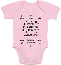 Shirtgeil Baby Body Papa - Du Schaffst Das - Babykleidung - Witziges Strampler Motiv für Väter Kurzarm-Body Vater Geschenk Kleidung - Babystrampler mit Spruch 6-12 Monate Rosa von Shirtgeil