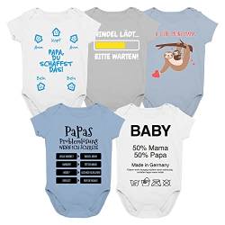 Shirtgeil Baby Jungen Body - Multipack 5er Pack Babykleidung Jungen Geschenk - Strampler Kurzarm Baby Body mit Sprüchen Babyset Babykleidung - Set Baby Kleidung Babyset 12M von Shirtgeil