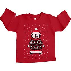 Shirtgeil Baby Langarmshirt Xmas Pinguin mit Rentier Weihnachtspullover Baby Pullover Mädchen Junge 12-18 Monate Rot von Shirtgeil