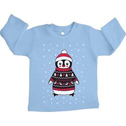 Shirtgeil Baby Langarmshirt Xmas Pinguin mit Rentier Weihnachtspullover Baby Pullover Mädchen Junge 6-12 Monate Hellblau von Shirtgeil