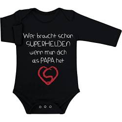 Shirtgeil Baby Strampler Junge Mädchen Wer Braucht SUPERHELDEN Wenn Man Dich Als Papa Hat 3-6 Monate Schwarz von Shirtgeil