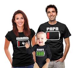 Shirtgeil Batterie Stand Verbrauch von Mutter Vater Baby Set Kleidung Partnerkleidung Mama Schwarz Small von Shirtgeil