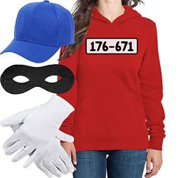 Shirtgeil Hoodie Damen Panzerknacker Kostüm Hoodie + MÜTZE + Maske + Handschuhe Frauen Kapuzenpullover X-Large Rot von Shirtgeil