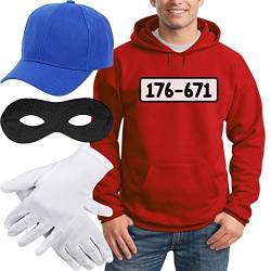 Shirtgeil Hoodie Herren Panzerknacker Banditen Kostüm Hoodie + MÜTZE + Maske + Handschuhe Kapuzenpullover Small Rot von Shirtgeil