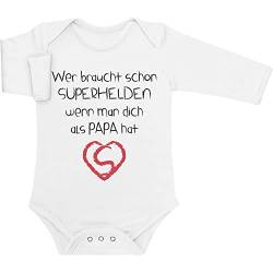 Shirtgeil Langarm Baby Body Junge Mädchen Wer Braucht SUPERHELDEN Wenn Man Dich Als Papa Hat 0-3 Monate Weiß von Shirtgeil