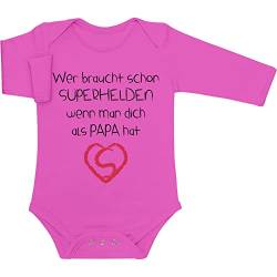 Shirtgeil Langarm Baby Body Junge Mädchen Wer Braucht SUPERHELDEN Wenn Man Dich Als Papa Hat 0-3 Monate Wow rosa von Shirtgeil