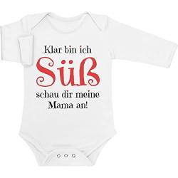 Shirtgeil Langarm Baby Body Mädchen Geschenk - Klar Bin ich Süß schau dir Meine Mama an 6-12 Monate Weiß von Shirtgeil