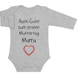 Shirtgeil Langarm Baby Body Mama - Alles Gute zum ersten Muttertag Mama Geschenk für Mutter 6-12 Monate Grau von Shirtgeil