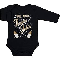 Shirtgeil Langarm Baby Body Mein erstes Neues Jahr mit Babyflaschen Silvester Baby Strampler 0-3 Monate Schwarz von Shirtgeil