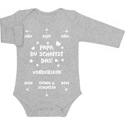 Shirtgeil Langarm Baby Body Papa Du Schaffst Das - Babykleidung - Witziges Strampler Motiv für Väter Babybody Vater Geschenk Kleidung - Babystrampler mit Spruch 6-12 Monate Grau von Shirtgeil