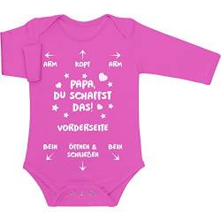 Shirtgeil Langarm Baby Body Papa Du Schaffst Das - Babykleidung - Witziges Strampler Motiv für Väter Babybody Vater Geschenk Kleidung - Babystrampler mit Spruch 6-12 Monate Wow rosa von Shirtgeil