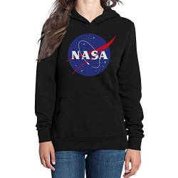Shirtgeil NASA Logo Space Raumfahrt Damen Outfit Damen Kapuzenpullover Hoodie Large Schwarz von Shirtgeil