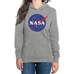 Shirtgeil NASA Logo Space Raumfahrt Damen Outfit Damen Kapuzenpullover Hoodie Medium Grau von Shirtgeil
