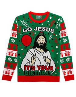 Shirtgeil Ugly Christmas Strickpullover Herren Damen,Rundhals, Go Jesus It's Your Birthday Sweater, Langarm, Multicolor, XX-Large von Shirtgeil